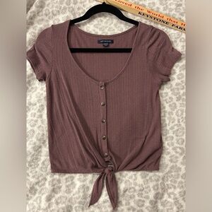 American Eagle Tie Front Button Down Maroon Xs Top
